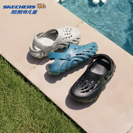 Skechers Skechers Children's Bubble Shoes Boys' Hydrophobic Lightweight Beach Crocs Summer Middle and Large Children's Sandals 406645L Boys/Dark Gray Blue/SLT 36