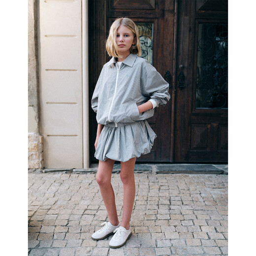 ELLE KIDS children's clothing fine plaid bud skirt girls spring new casual elastic waist A-line retro skirt black and white plaid 150