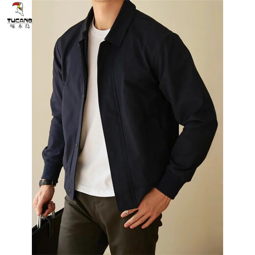 Woodpecker (TUCANO) Men's Italian Old Money Style Spring and Autumn Simple Windproof Jacket Men's Lapel New Harrington American Executive Jacket Dark Blue XL