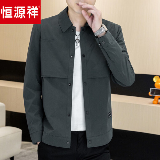 Hengyuanxiang autumn jacket men's new lapel short administrative workwear for young and middle-aged people solid color Korean style small casual jacket black M