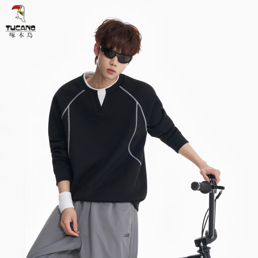 Woodpecker (TUCANO) 2026 spring and autumn Hasselblad line large size contrasting color V round neck fake two-piece outdoor sports texture top sweatshirt for men dark blue M