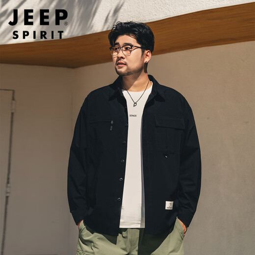 JEEP SPIRIT Large Size Men's Thin Work Shirt Jacket 2026 Spring and Autumn Fat Man Plus Fat Enlarged American Coach Jacket Black Covers Flesh + Looks Slim 3XL 200-220Jin Jin is equal to 0.5 kg