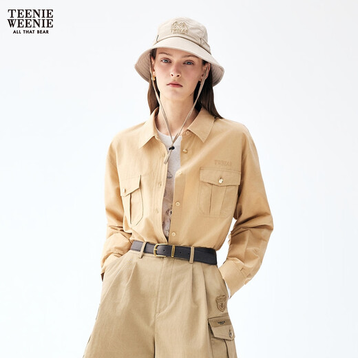Teenie Weenie Bear Women's Shirt 26 Spring and Summer New Retro Fashion Loose and Comfortable Lapel Shirt Khaki S