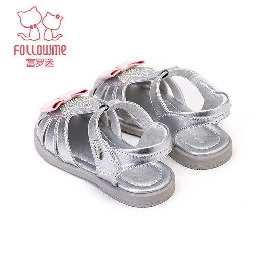 Fuluo Mi Girls Toddler Shoes Summer Sweet and Fashionable Princess Shoes Children's Baotou Breathable Baby Sandals Silver 25