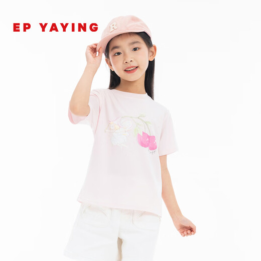 EP Yaying (EP YAYING) Shopping mall same style EP Yaying children's clothing 2026 spring girls new original lily of the valley elf printed casual T-shirt pink 110