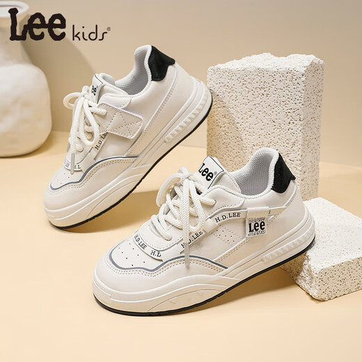 Lee children's shoes, spring children's white shoes, versatile casual shoes, girls' sneakers, boys' moral training running shoes, beige 26, recommended foot length 165mm
