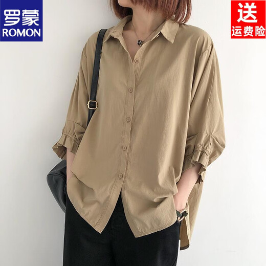 ROMON spring shirt women's three-quarter sleeve slim outer wear mid-sleeve women's top suit loose shirt women's top new fashion style white M 80-105Jin Jin equals 0.5 kg