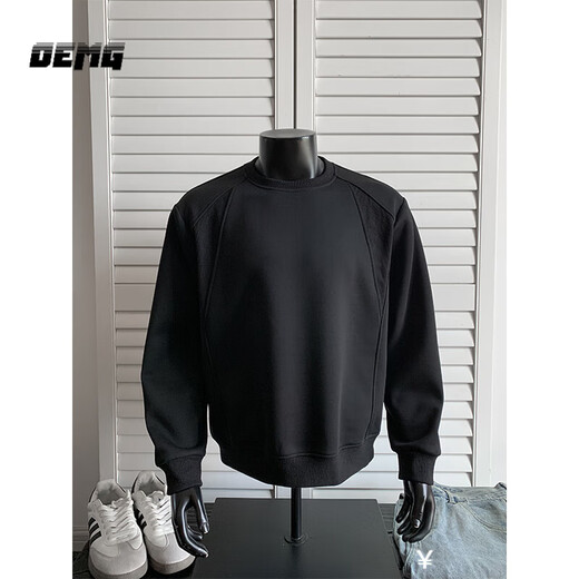 OEMG shoulder 430g heavyweight long-sleeved sweatshirt men's autumn and winter wide shoulder casual warm base plus velvet inner top black XL recommended 130-150Jin Jin equals 0.5 kg