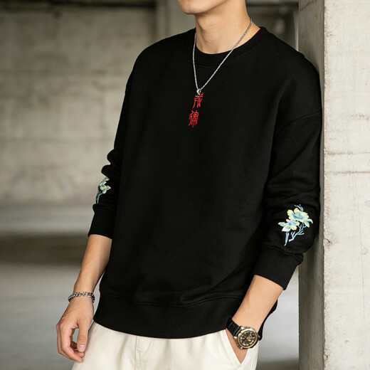 JEEP SPIRIT Year of the Dragon Limited Sweater Men's 2026 Spring National Style Embroidered Embossed Top Loose Large Size Round Neck White Regular 2XL 175-185cm 180-210Jin Jin is equal to 0.5 kg