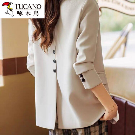 Woodpecker Original Single Back Slit Off-White Suit Jacket Women's 2026 Spring and Autumn New Style Small Popular Suit Top Green Suit_(Back Slit) M