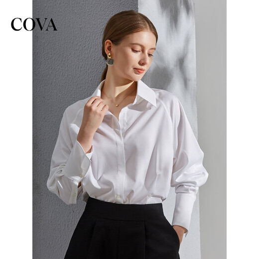 COVA International First-Line Brand 2026 New Design Niche High Waist Long Sleeve Shirt Bamboo Fiber Feel Light Luxury Shirt Women Black S