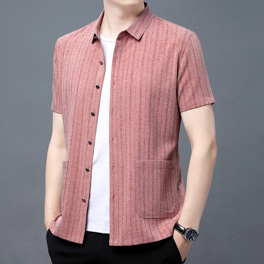 LILANZ summer short-sleeved shirt men's loose thin linen half-sleeved middle-aged and elderly dad's cotton and linen shirt pocket jacket gray thin k371 4XL (190) 130 recommended 185-200 Jin Jin equals 0.5 kg