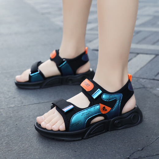 RICKY JORDAN children's sandals men's summer 2026 new medium and large children's sports anti-slip sandals soft bottom children's boys sandals 166 white and black - anti-slip, anti-odor, lightweight and soft soles that do not tire the feet 33