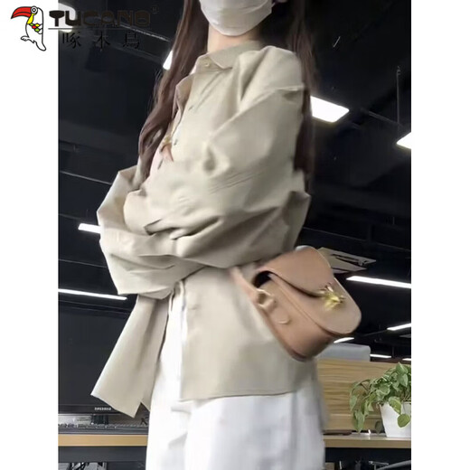 Woodpecker (TUCANO) design niche shirt jacket for women 2026 spring and summer new embroidered retro casual loose long-sleeved sun protection shirt green gray S recommended 80-95Jin Jin equals 0.5 kg