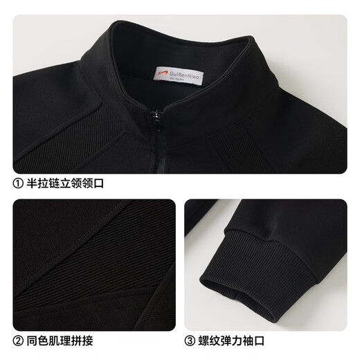 Guirenniao half-zip stand-up collar sweatshirt for men 2026 spring and autumn new texture splicing cotton pullover bottoming top for men Pine Mulan M