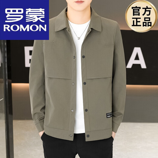 ROMON Jacket Men's Short Lapel Casual Jacket Spring and Autumn New Handsome Versatile Thin Workwear Top Beige L 175
