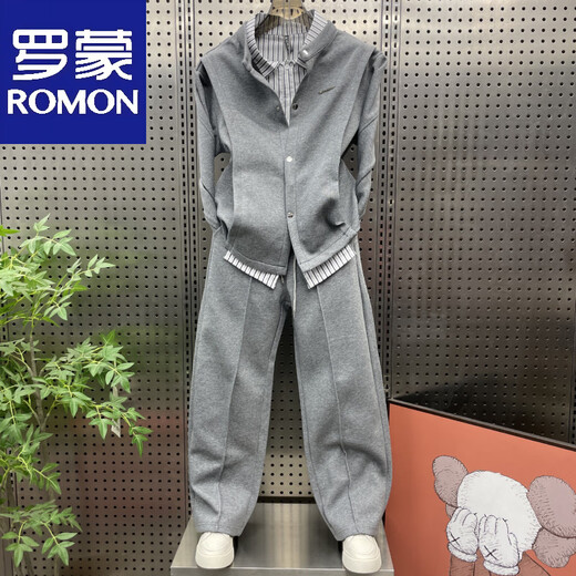 ROMON Spring and Autumn Holiday Two-piece Striped Casual Sports Suit Trendy Men's Fashionable and Versatile Two-piece Suit for Handsome Youth Sweatshirts and Trousers Black 3XL 180-200Jin Jin is equal to 0.5 kg