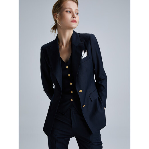 TIE FOR HER luxury series color number 038 Wu Qianyu style navy dark plaid wool commuter suit navy blue suit DOM038 M