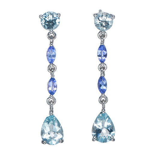 Libiao Musi long aquamarine tanzanite earrings 925 silver earrings natural gemstone water drop temperament versatile earring gift