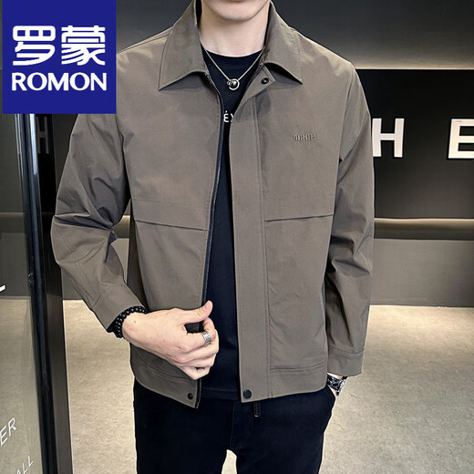 ROMON Men's Jacket Spring and Autumn Business Casual Solid Color Lapel Jacket Short 2026 New Style Slim Clothes Gray One Size 115Jin Jin is equal to within 0.5 kg