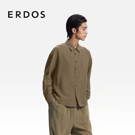 ERDOS Men's Mulberry Silk Blended Shirt 26th Spring New Slightly Loose and Comfortable Daily Casual Shirt Warm Sand Color M 170/92A