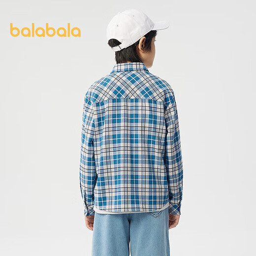 BALABALA children's clothing children's long-sleeved shirts boys and girls spring clothes big children's tops casual fashion versatile blue and white tone 00481 100