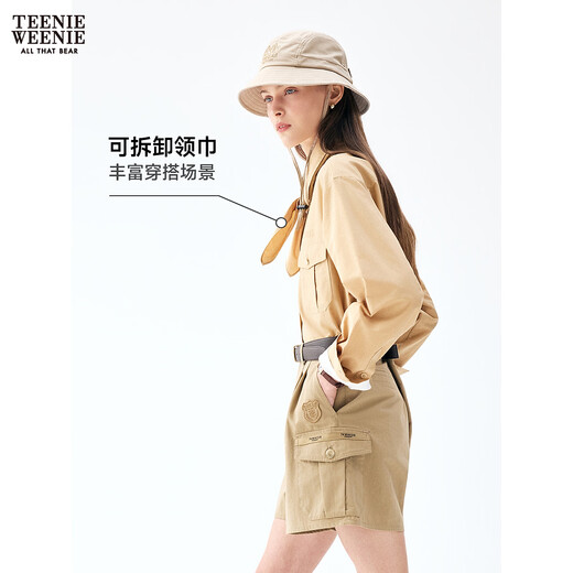 Teenie Weenie Bear Women's Shirt 26 Spring and Summer New Retro Fashion Loose and Comfortable Lapel Shirt Khaki S