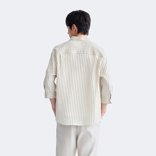 GXG Men's Wear Shopping Mall Same Style Three Quarter Sleeve Shirt 2026 Summer New Product G26X032033 Rice White Strips XL