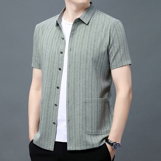 LILANZ summer short-sleeved shirt men's loose thin linen half-sleeved middle-aged and elderly dad's cotton and linen shirt pocket jacket gray thin k371 4XL (190) 130 recommended 185-200 Jin Jin equals 0.5 kg