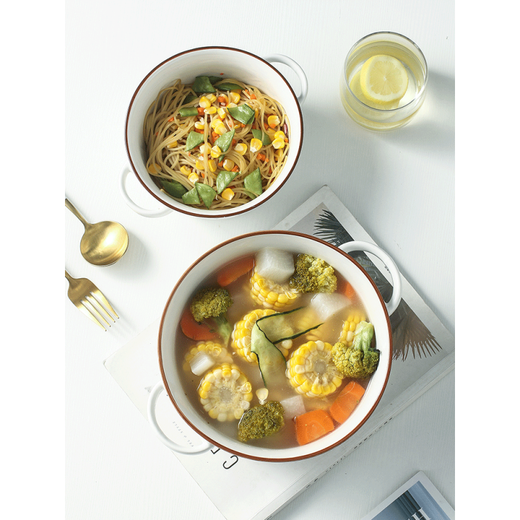 Bowl with handle, double-eared soup bowl, large household non-hot ceramic instant noodle bowl, single soup basin, Japanese-style tableware with handle, ins style, 8.3-inch double-eared bowl-Ye (60% customer's choice)