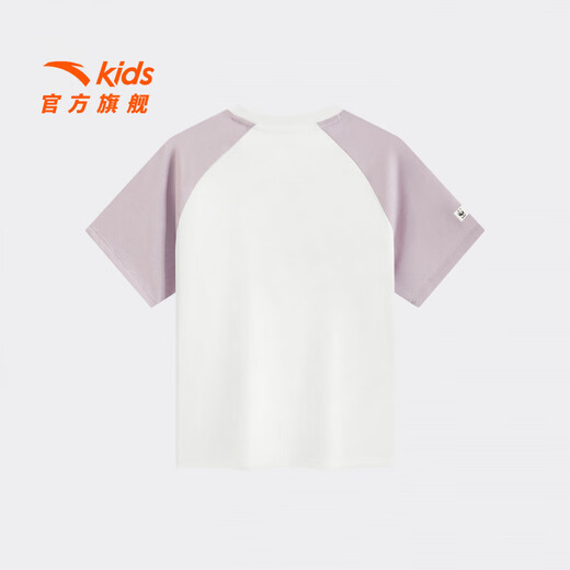 ANTA Children's T-shirt Girls' Wear 2026 Summer New Product Cotton Comfortable Color Block Printing Breathable Short T362626109 Pure White-1 150