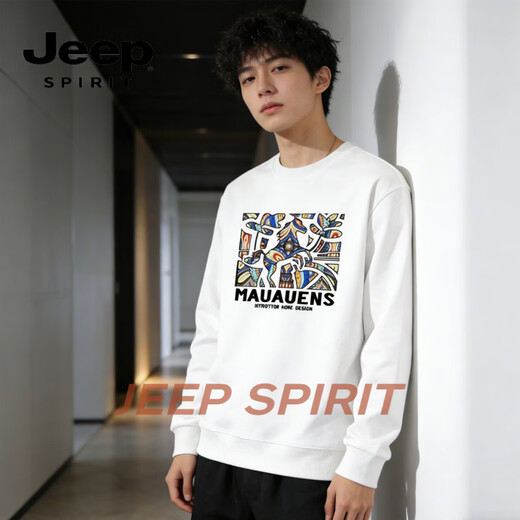 JEEP SPIRIT Van Gogh Art Printed Sweater Men's 2026 Spring New Fashion Brand Loose Round Neck Long Sleeve Bottoming Shirt Men White S 95-120Jin Jin is equal to 0.5 kg