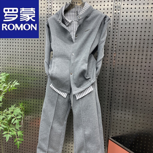 ROMON Spring and Autumn Holiday Two-piece Striped Casual Sports Suit Trendy Men's Fashionable and Versatile Two-piece Suit for Handsome Youth Sweatshirts and Trousers Black 3XL 180-200Jin Jin is equal to 0.5 kg