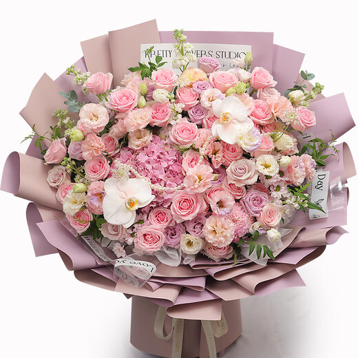 Airi Flowers intra-city express delivery giant bouquets of roses, birthday flowers, date flowers for girlfriends, gifts for besties, pink snow mountain purple roses with hydrangea, butterfly orchids and platycodon mixed large bouquets