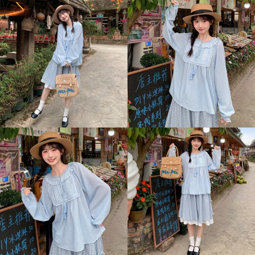 Forest Girl Tribal Sweet Style Embroidered Shirt Women's New Tassel Lace Design Forest Style Versatile Loose Top Summer Blue Top S Model Code