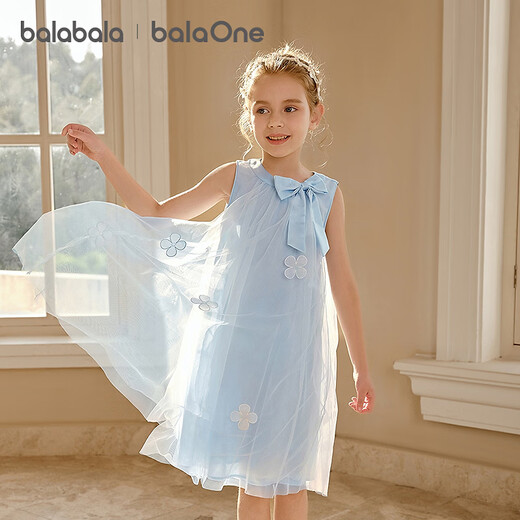 BALABALA Girls Skirt Children's Dress 2026 New Summer Sleeveless Vest Skirt Mesh Sweet Princess Blue Tone 00388 90