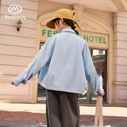 BANDOCIN Half-time Girls' Summer Shirt New Medium and Large Children's Outdoor Sunscreen Thin Top Cream Rice 170