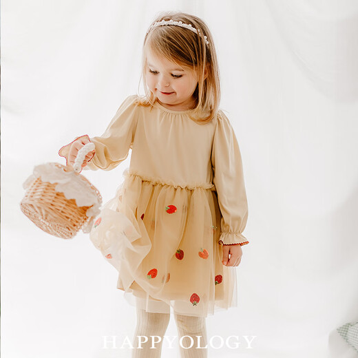 Happyology British children's new summer skirt girls mesh sequin sleeves children's long-sleeved dress matte pink 86 (86cm)