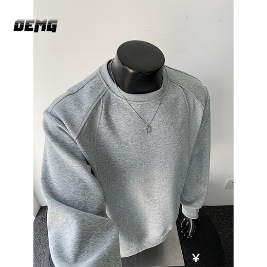 OEMG shoulder 430g heavyweight long-sleeved sweatshirt men's autumn and winter wide shoulder casual warm base plus velvet inner top black XL recommended 130-150Jin Jin equals 0.5 kg