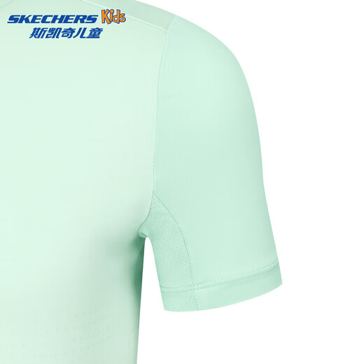 Skechers 2026 spring boys' comfortable sports and leisure knitted short-sleeved T-shirt P225B008 light plaid aqua white background gradient/059Z 120