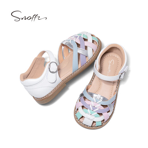 Snuffy Girls Sandals Colorful Braided Children's Roman Sandals Summer Comfortable Little Girls Beach Shoes White/Color 27