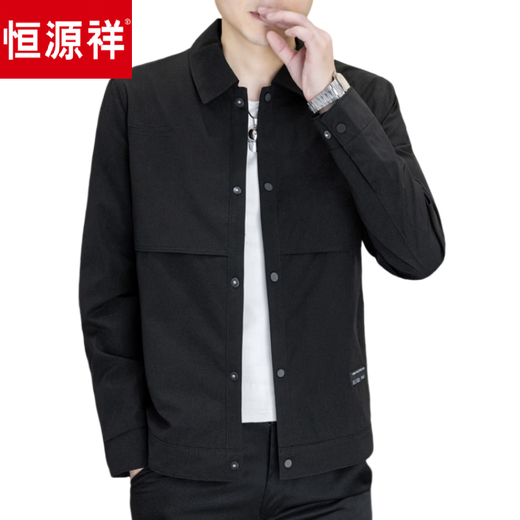 Hengyuanxiang autumn jacket men's new lapel short administrative workwear for young and middle-aged people solid color Korean style small casual jacket black M