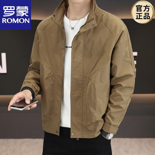ROMON 2026 Stand Collar Simple Casual Jacket Men's Spring and Autumn New Men's Jacket Top Men's Green M 100-125Jin Jin is equal to 0.5 kg