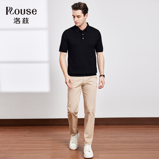 Loz 100% worsted sheep wool 2026 new summer short-sleeved wool T-shirt skin-friendly and soft casual sweater