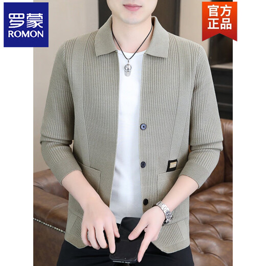 ROMON men's 2026 new style trendy high-end knitted jacket casual lapel youth cardigan coat spring and autumn thin clothes 8988 / Khaki 2XL (about 138~150Jin Jin equals 0.5 kg can be worn)
