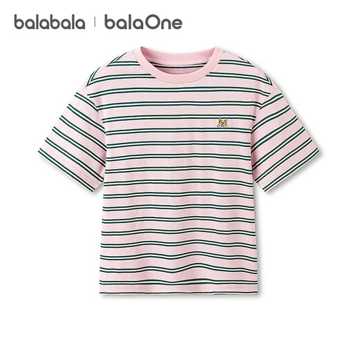Bala Bala One children's short-sleeved T-shirt boys and girls 2026 new summer striped quick-drying parent-child red tone 00466 100