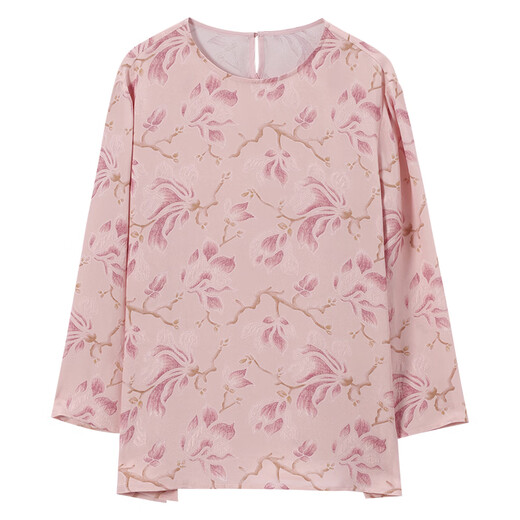 SOFSIL 2026 Spring New Mulberry Silk Fashion Casual Versatile Printed Shirt Women's Round Neck Breathable Drape Top