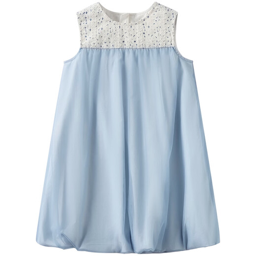 Haqi Children's Clothing 2026 Summer Children's Tank Top Floral Splicing Gauze Skirt Girls Dress Baby Flower Bud Skirt Cute Blue 110