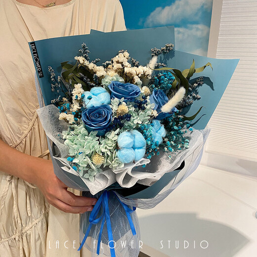 Korean pink rose preserved flower dried flower bouquet for best friend’s birthday gift Mother’s Day gift box for girlfriend Shanghai cappuccino preserved flower large hand holding nearly 60cm tall