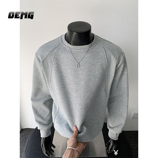 OEMG shoulder 430g heavyweight long-sleeved sweatshirt men's autumn and winter wide shoulder casual warm base plus velvet inner top black XL recommended 130-150Jin Jin equals 0.5 kg